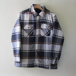 Cloudveil Quilted Flannel Shirt Jacket contrast hood Pockets Snap Closure M, XL